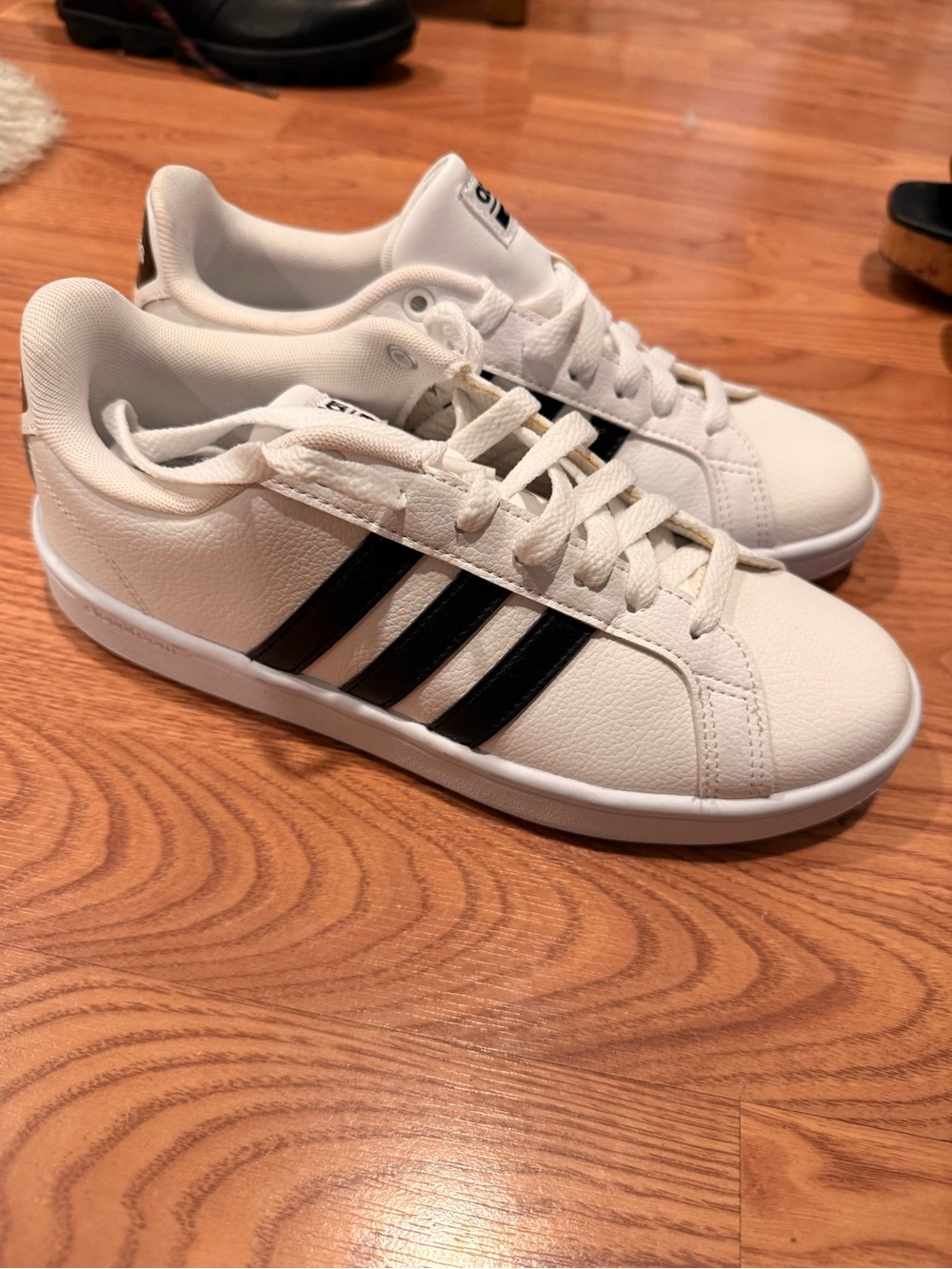 adidas Kids White Sneakers with Black Three-Stripes